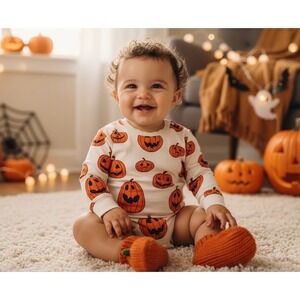 Baby Halloween Pumpkin Long‎ Sleeve 6-9 Months Romper Outfit